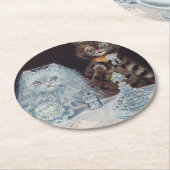 Katze Hochzeit, Ehe, Braut, Louis Wain Runder Pappuntersetzer (Angewinkelt)