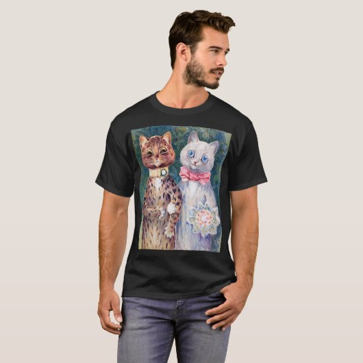 Katze Hochzeit, Ehe, Braut, Louis Wain T-Shirt (Vorne ganz)