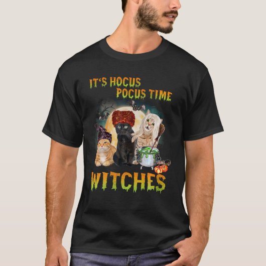 Katze Hocus Pocus Time Hexen Funny Halloween T-Shirt (Vorderseite)