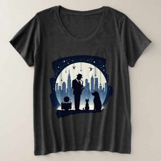 Katze, Hund, Jazz Große Größe T-Shirt (Design vorne)