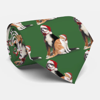 Katze & Hund mit Weihnachtsmannmützen Krawatte