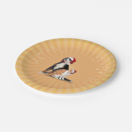 Katze & Hund mit Weihnachtsmannmützen Pappteller