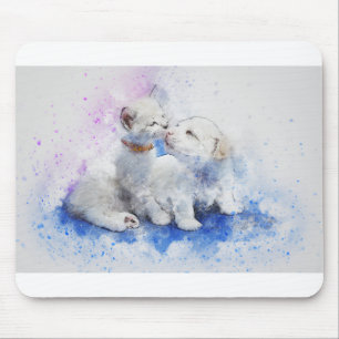 Katze Hund Niedliche Kunst Abstrakte Wasserfarbe V Mousepad