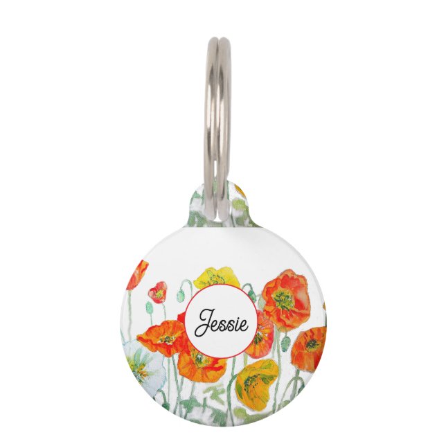 Katze Hund Shabby Blumenmohn Poppies Haustier Name Haustiermarke (Vorderseite)