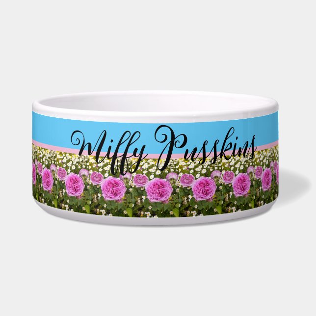 Katze Hund Shabby Floral Rosa Rose Name Napf (Vorderseite)