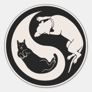 Katze-Hund Yin-Yang Runder Aufkleber