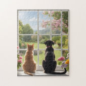 Katze Hunde Blume Gartenpuzzle Puzzle (Vertikal)