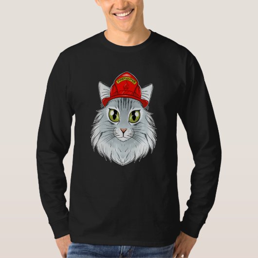 Katze I Fireman Katze I Feuerwehrmann Norwegischer T-Shirt (Vorderseite)