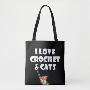 Katze I Liebe Crochet & Cats Stickerei Tasche