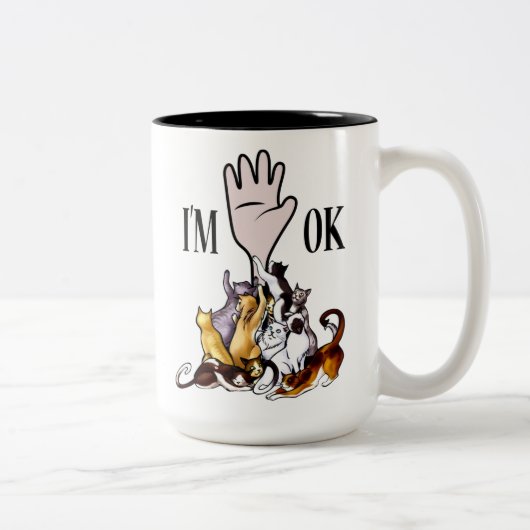KATZE ICH BIN OK, Funny Cat Geschenk, Crazy Cat La Zweifarbige Tasse (Rechts)