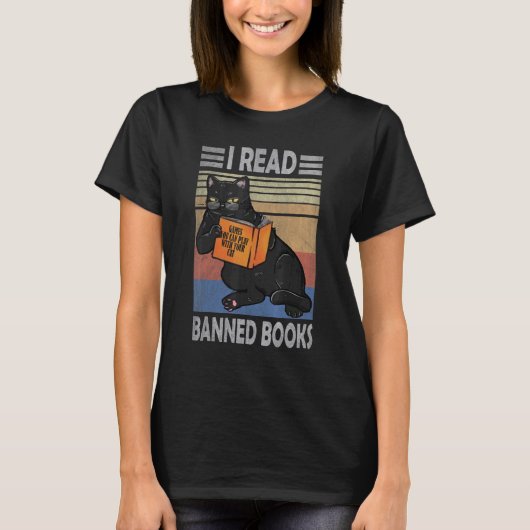 Katze Ich lese Banned Books Bookwürmer Lieben lese T-Shirt (Vorderseite)