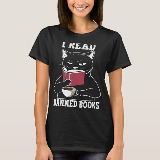 Katze Ich lese verbotene Bücher Bücherwürmer lesen T-Shirt (Vorderseite)