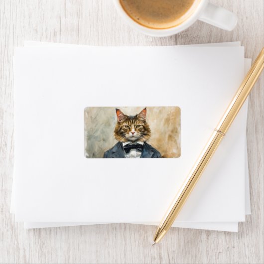 Katze im Anzug Adressaufkleber (Insitu)
