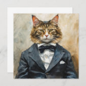 Katze im Anzug Einladung (Vorne/Hinten)