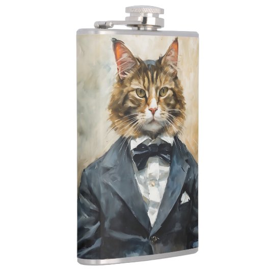 Katze im Anzug Flachmann (Rechts)