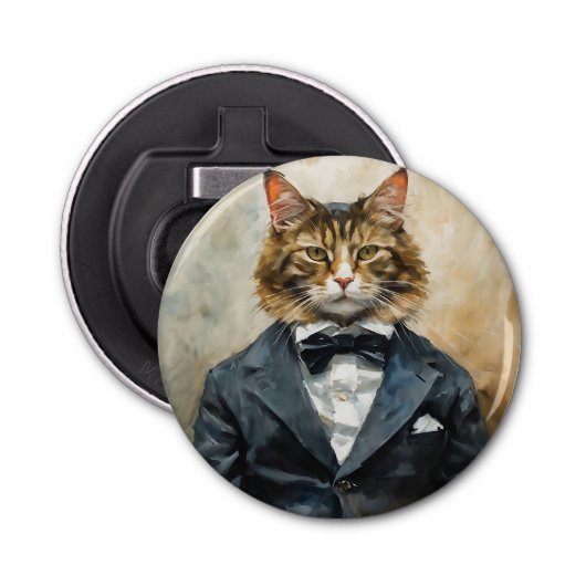 Katze im Anzug Flaschenöffner (Vorderseite)