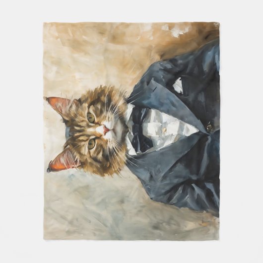 Katze im Anzug Fleecedecke (Vorderseite)