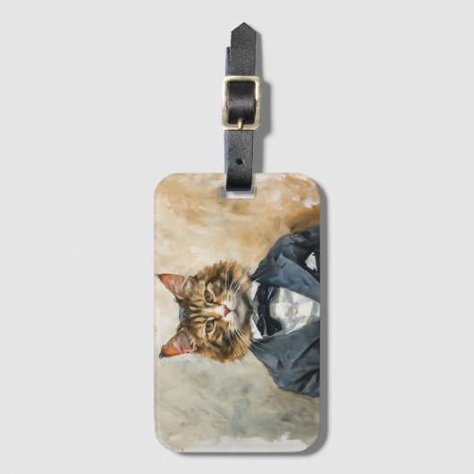 Katze im Anzug Gepäckanhänger (Vorderseite Vertikal)