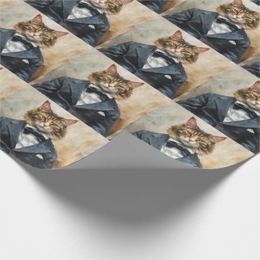 Katze im Anzug Geschenkpapier (Ecke)