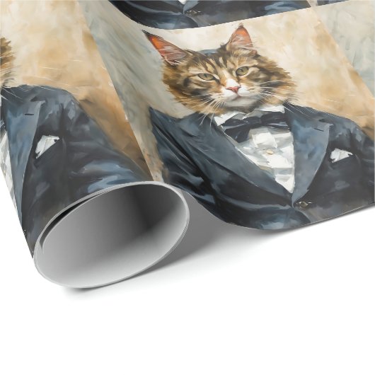 Katze im Anzug Geschenkpapier (Rolleneckpunkt)