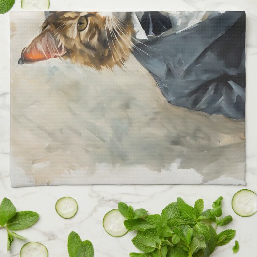 Katze im Anzug Geschirrtuch (Gefaltet)