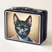 Katze im Anzug Metall-Lunchbox Metall Brotdose (Rückseite)