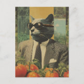 Katze im Anzug Mit Sonnenbrille im Tomatengarten Postkarte (Vorderseite)