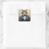 Katze im Anzug Quadratischer Aufkleber (Tasche)