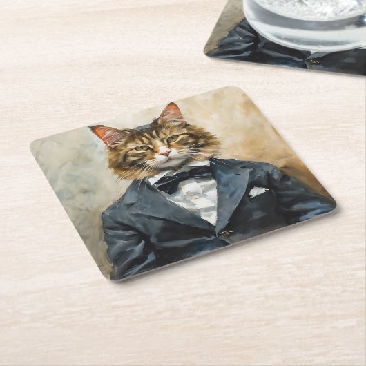 Katze im Anzug Rechteckiger Pappuntersetzer (angewinkelt)
