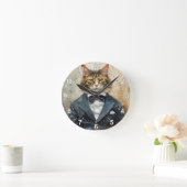 Katze im Anzug Runde Wanduhr (Zuhause)