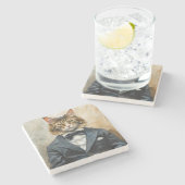 Katze im Anzug Steinuntersetzer (Seitenansicht)