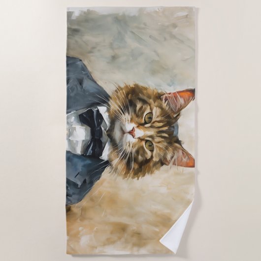 Katze im Anzug Strandtuch (Vorderseite)