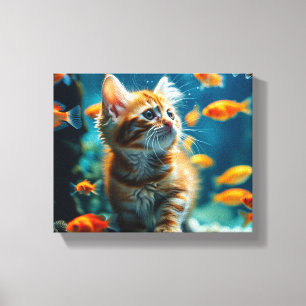 Katze im Aquarium Leinwand Art