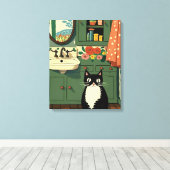 Katze im Badezimmer V11 Leinwanddruck (Insitu (Holzboden))