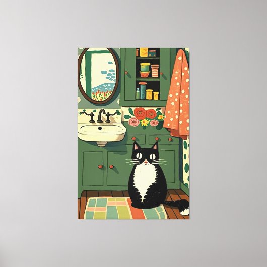 Katze im Badezimmer V11 Leinwanddruck (Vorderseite)