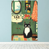 Katze im Badezimmer V11 Leinwanddruck (Insitu (Holzboden))