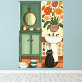 Katze im Badezimmer V13 Leinwanddruck (Insitu (Holzboden))