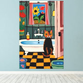 Katze im Badezimmer V16 Leinwanddruck (Insitu (Holzboden))