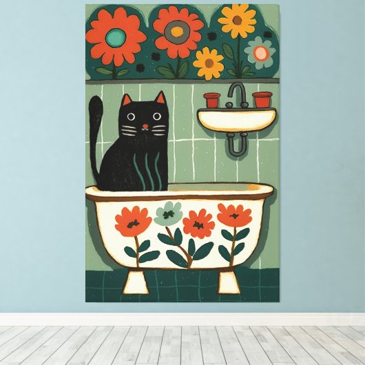 Katze im Badezimmer V9 Leinwanddruck (Insitu (Holzboden))