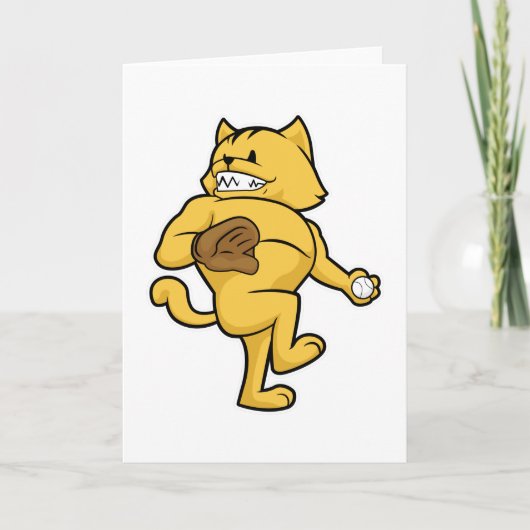 Katze im Baseball mit Handschuh Karte (Vorderseite)