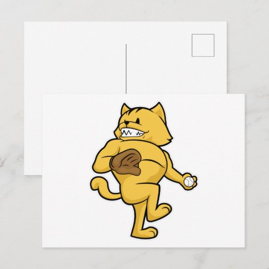 Katze im Baseball mit Handschuh Postkarte (Vorne/Hinten)