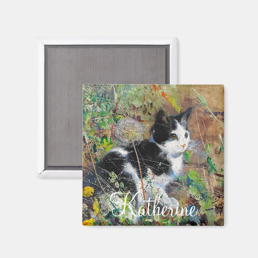 Katze im Bett Magnet (Vorderseite/Rückseite)