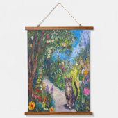 Katze im Blumengarten - Impressionist Paint Wandteppich Mit Holzrahmen (Vorderseite)