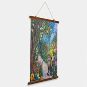 Katze im Blumengarten - Impressionist Paint Wandteppich Mit Holzrahmen (Gewinkelt)