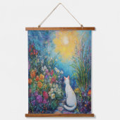 Katze im Blumengarten - Impressionistische Kunst Wandteppich Mit Holzrahmen (Vorderseite)