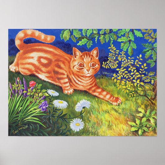 Katze im Blumengarten, Louis Wain Poster (Vorne)