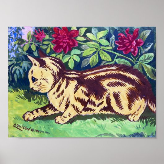 Katze im Blumengarten, Louis Wain Poster (Vorne)