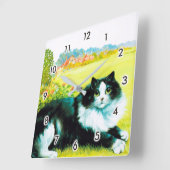 Katze im Blumengarten, Louis Wain Quadratische Wanduhr (Winkel)