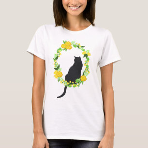 Katze im Blumenwreath-Shirt T-Shirt