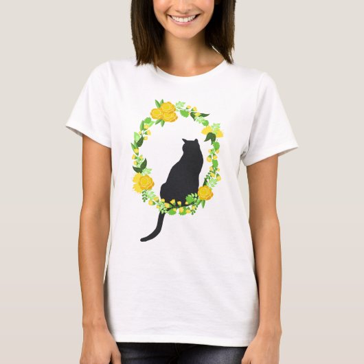 Katze im Blumenwreath-Shirt T-Shirt (Vorderseite)